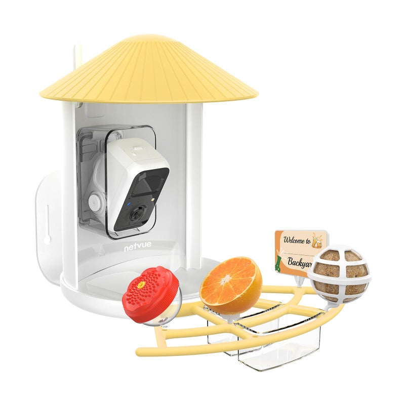 NETVUE by Birdfy Pro Perch - Wider Extension Perch to DIY Add-ons Including Suet Ball  Mini Hummingbird Feeder  Fruit Holder  Jelly Feeder and Welcome Card  Ideal for Bird Lover (Yellow) - Image 5